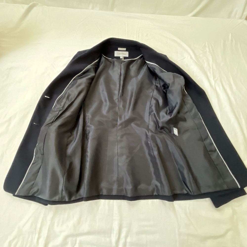 NWOT CALVIN KLEIN Stretch Fitted Blazer Size 2 Navy Blue - Picture 6 of 14